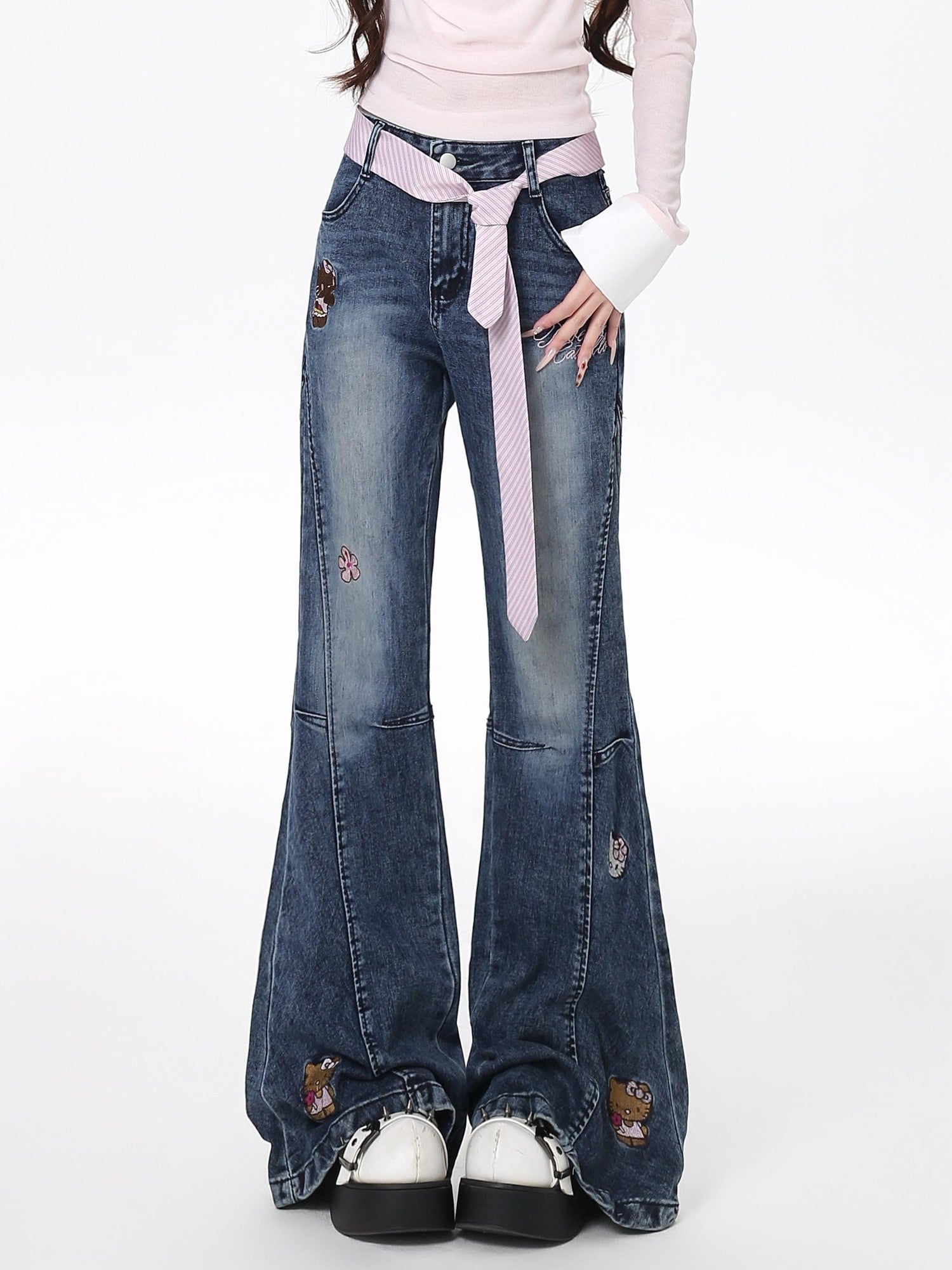 Crazy Girl Cute Machine Embroidered Cartoon Animal Slim Micro Stretch Women&