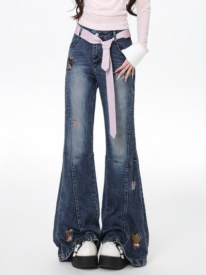 Crazy Girl Cute Machine Embroidered Cartoon Animal Slim Micro Stretch Women&