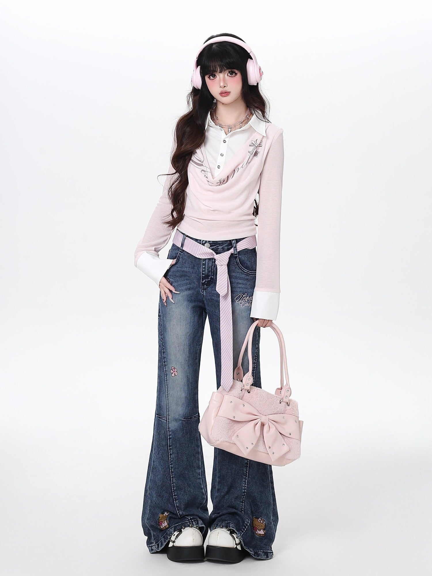 Crazy Girl Cute Machine Embroidered Cartoon Animal Slim Micro Stretch Women&
