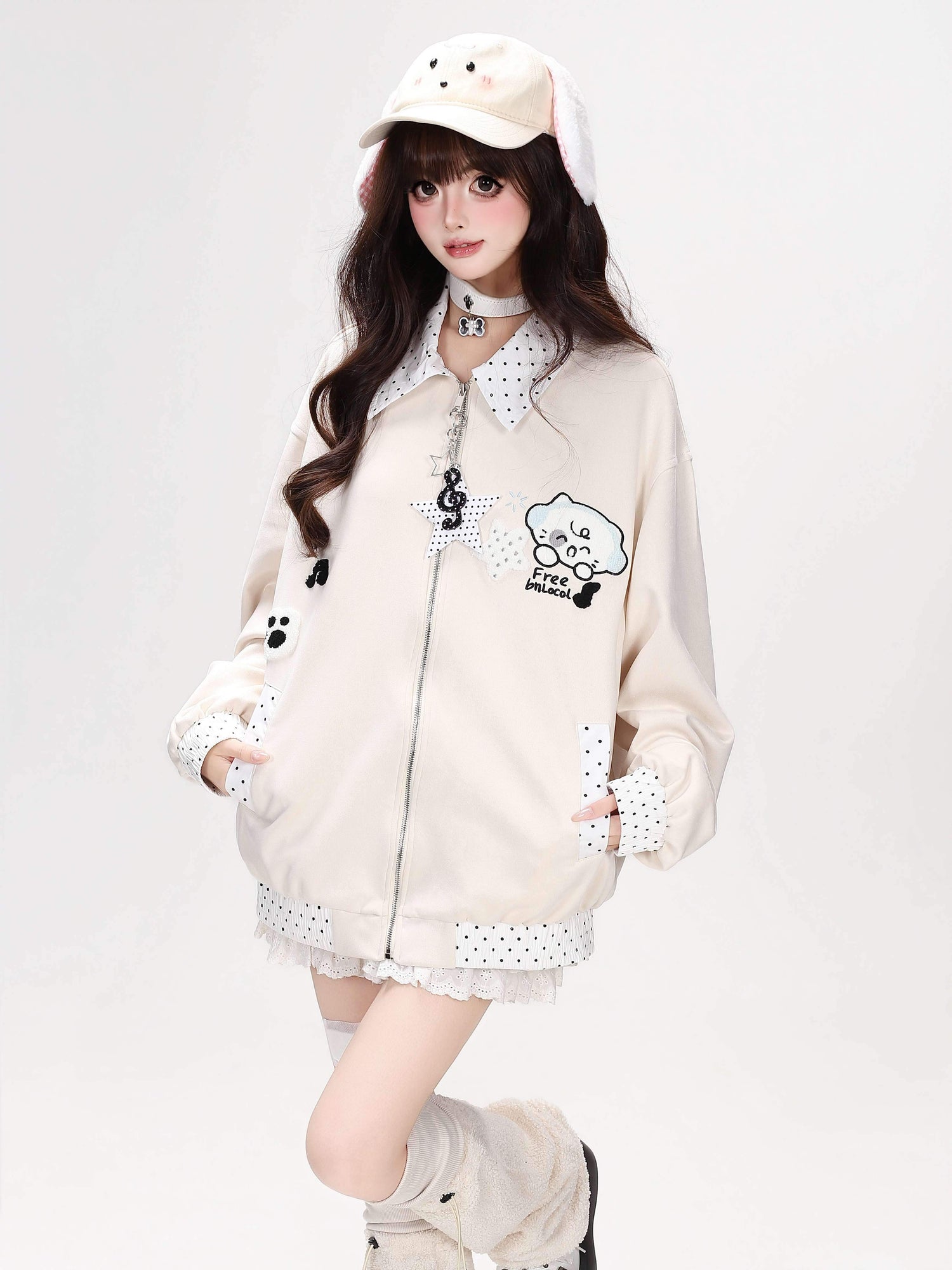 Crazy_Girl_Cute_Polka_Dot_Patchwork_Puppy_Embroidered_Loose_Women&