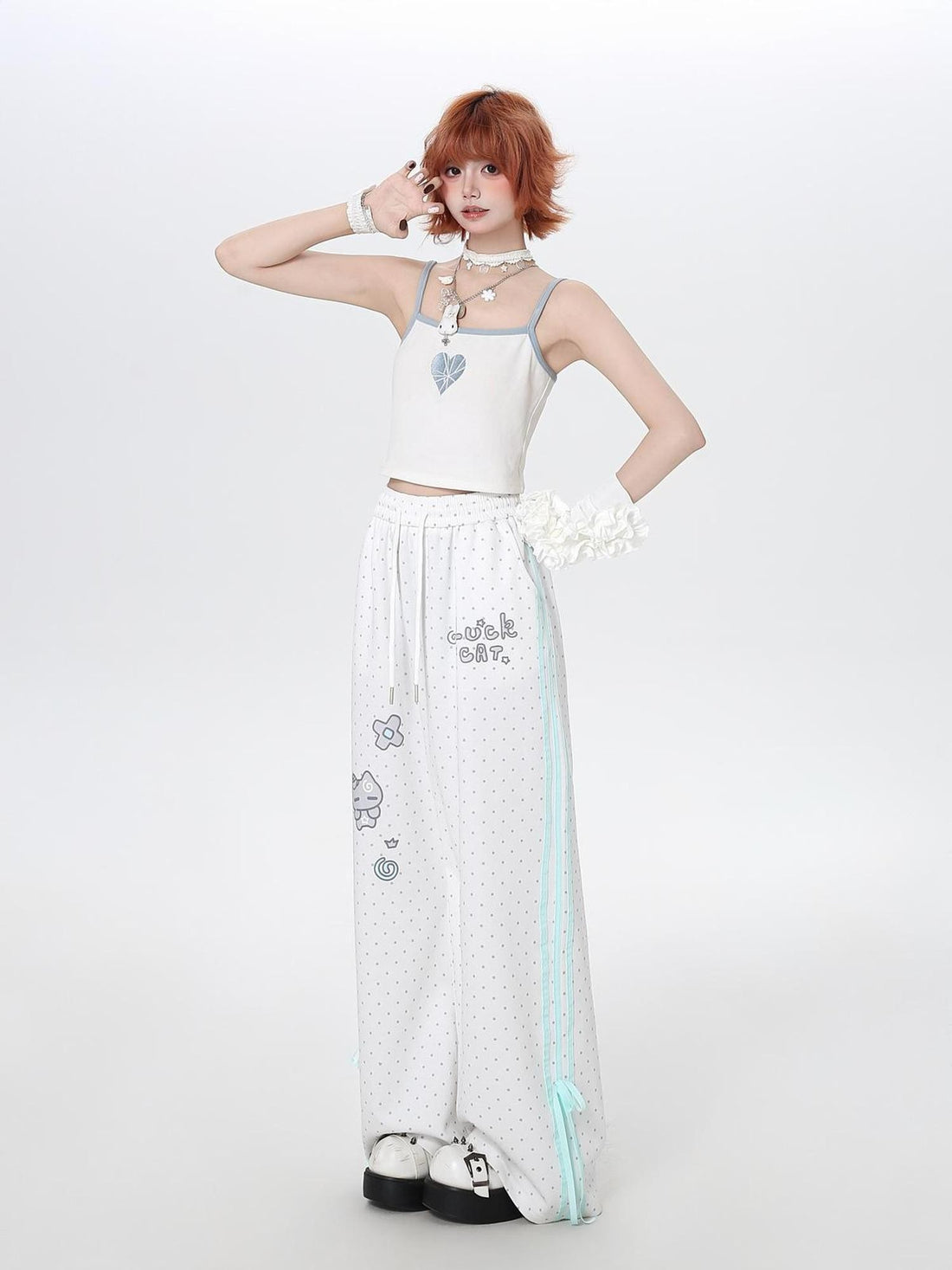 Crazy Girl Cute Polka Dot Stripe High Waist Sporty Stretch Women&