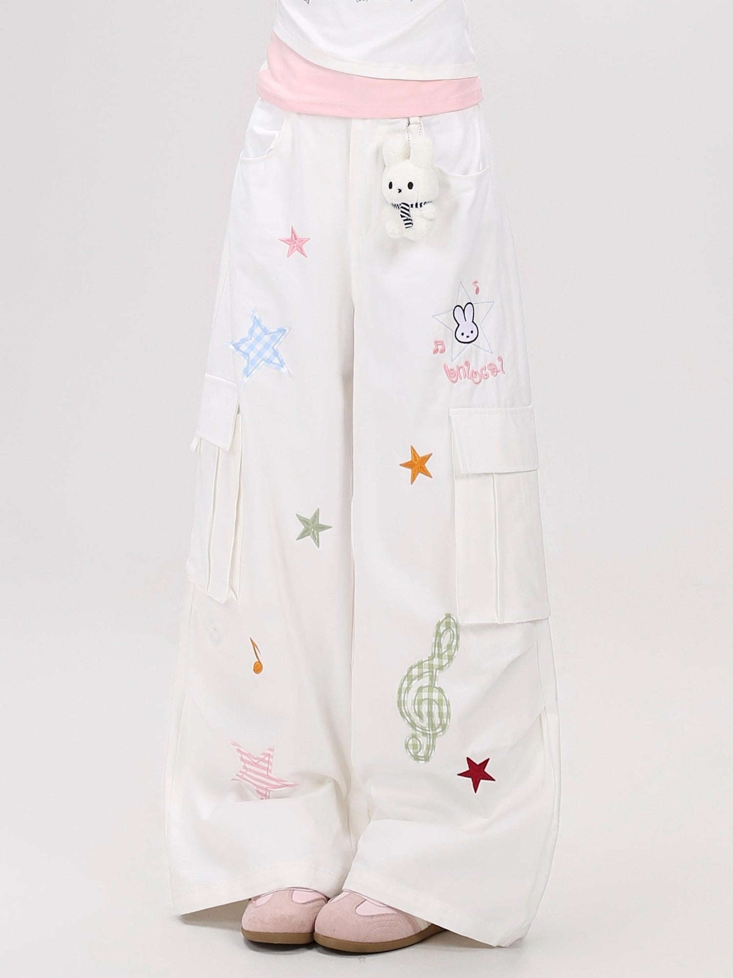 Crazy Girl Cute Rabbit Charm High Waist Music Note Embroidery Star Women&