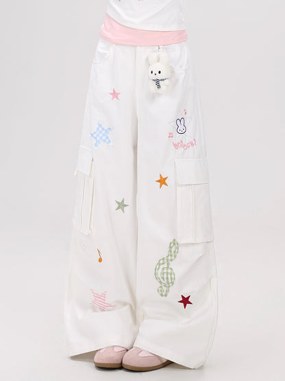 Crazy Girl Cute Rabbit Charm High Waist Music Note Embroidery Star Women&