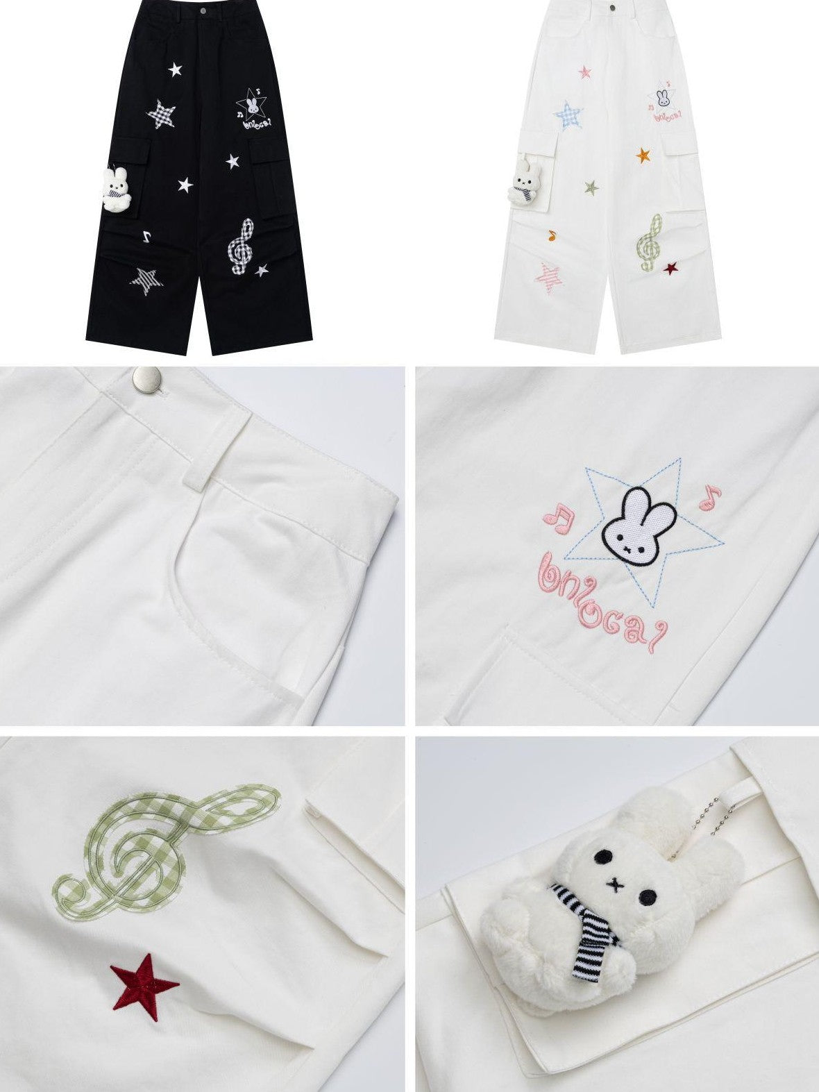 Crazy Girl Cute Rabbit Charm High Waist Music Note Embroidery Star Women&