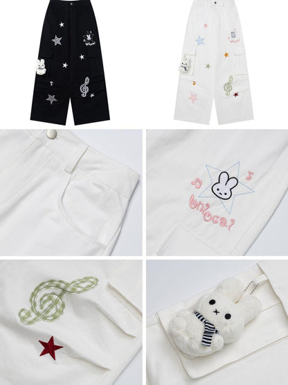 Crazy Girl Cute Rabbit Charm High Waist Music Note Embroidery Star Women&