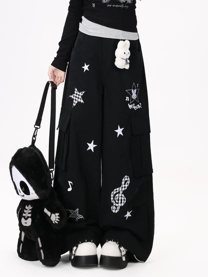 Crazy Girl Cute Rabbit Charm High Waist Music Note Embroidery Star Women&