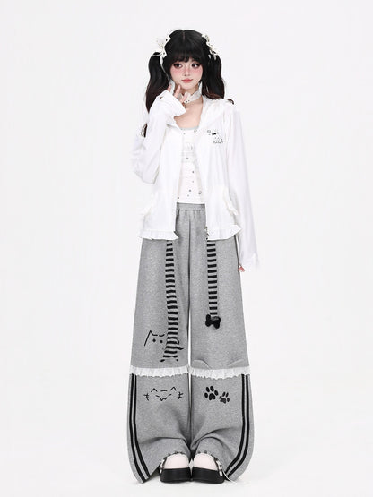 Crazy Girl Cute Rabbit Ear Hood Ruffle Zip Loose Women&