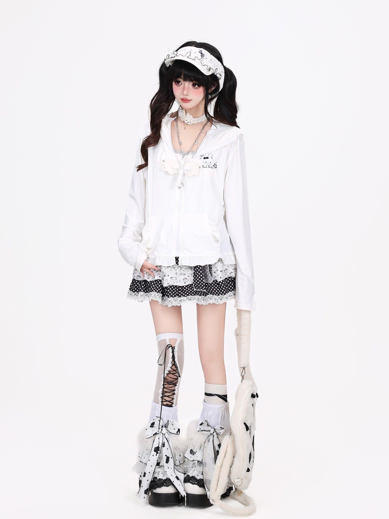 Crazy Girl Cute Rabbit Ear Hood Ruffle Zip Loose Women&