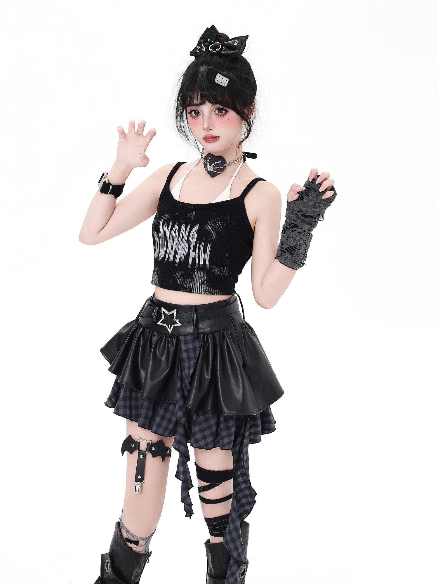 Crazy Girl Dark Asymmetric Zipper High Waist Women&
