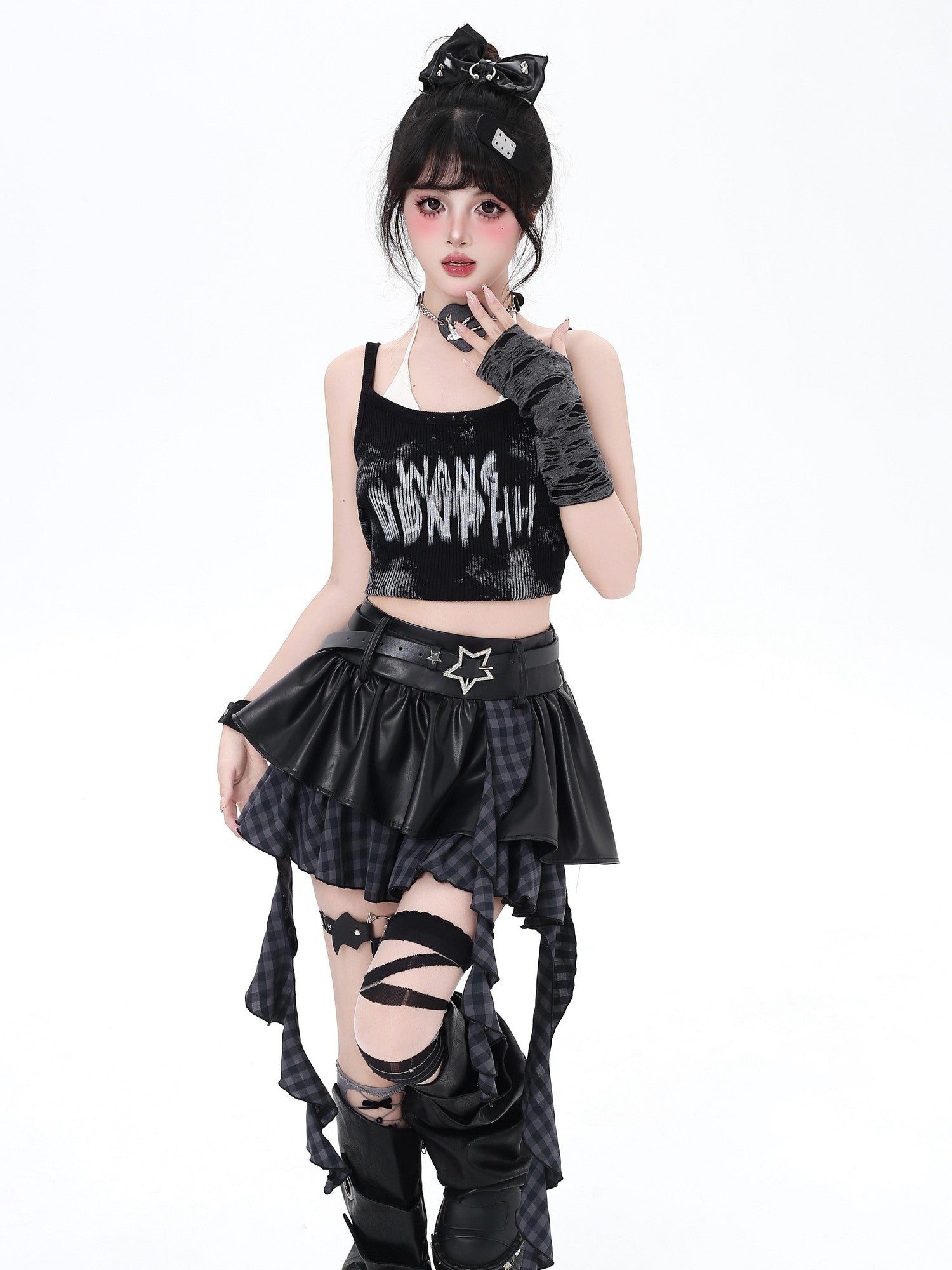 Crazy Girl Dark Asymmetric Zipper High Waist Women&
