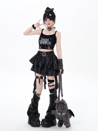 Crazy Girl Dark Asymmetric Zipper High Waist Women&