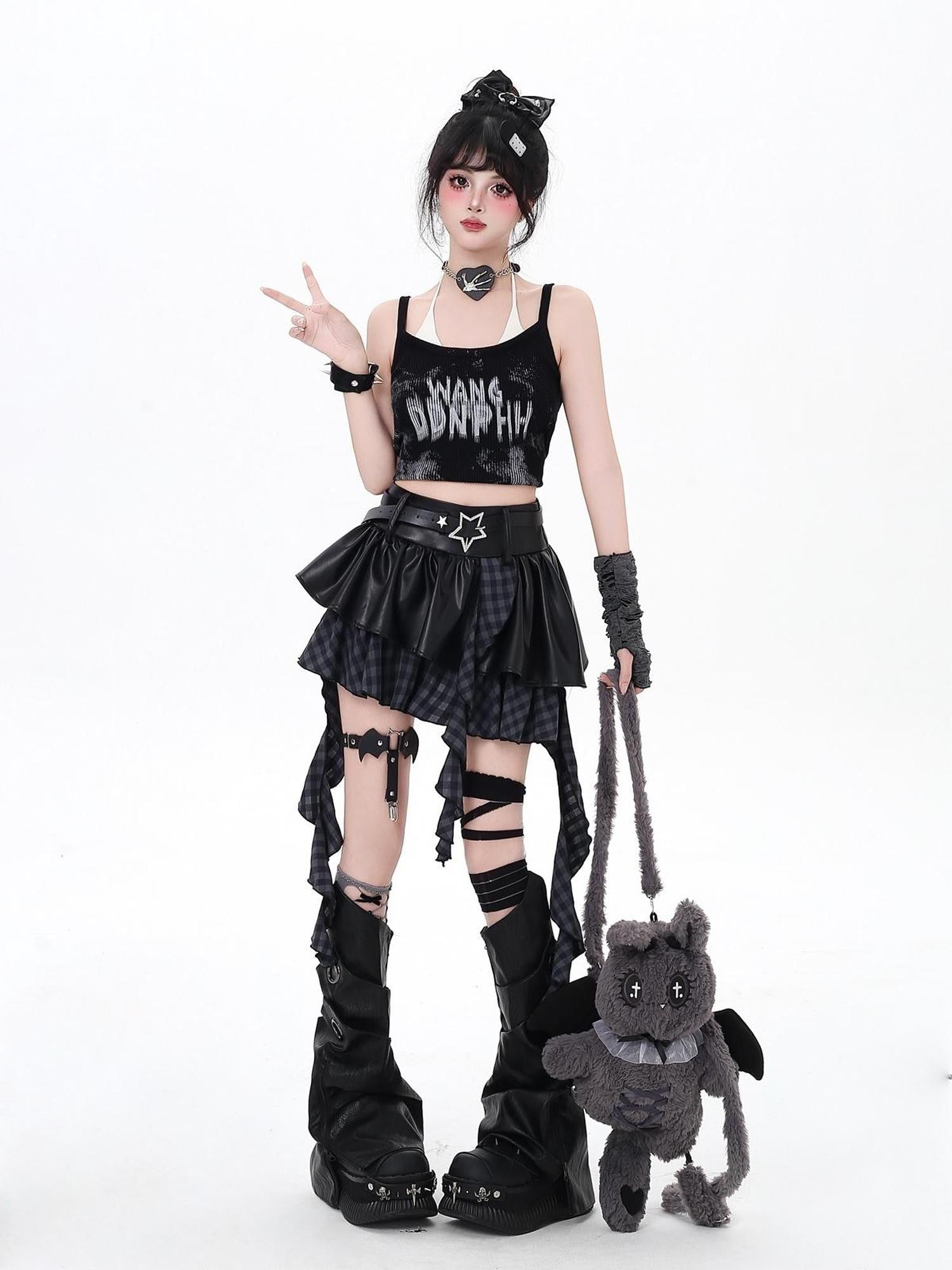 Crazy Girl Dark Asymmetric Zipper High Waist Women&