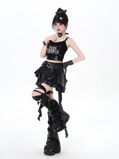 Crazy Girl Dark Asymmetric Zipper High Waist Women&