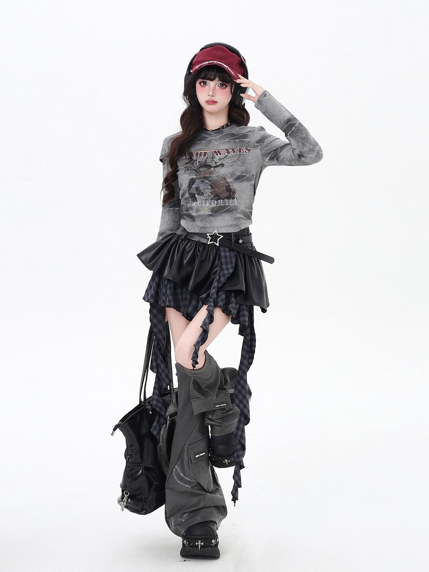 Crazy Girl Dark Asymmetric Zipper High Waist Women&