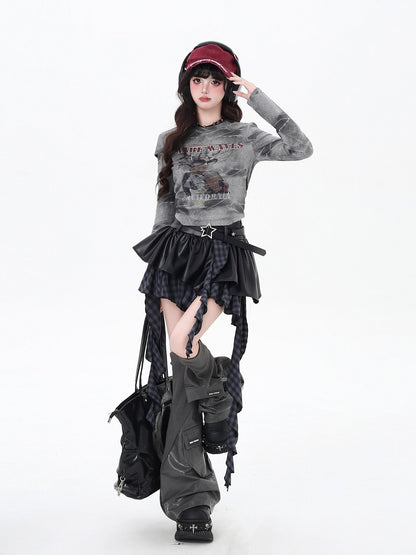 Crazy Girl Dark Asymmetric Zipper High Waist Women&