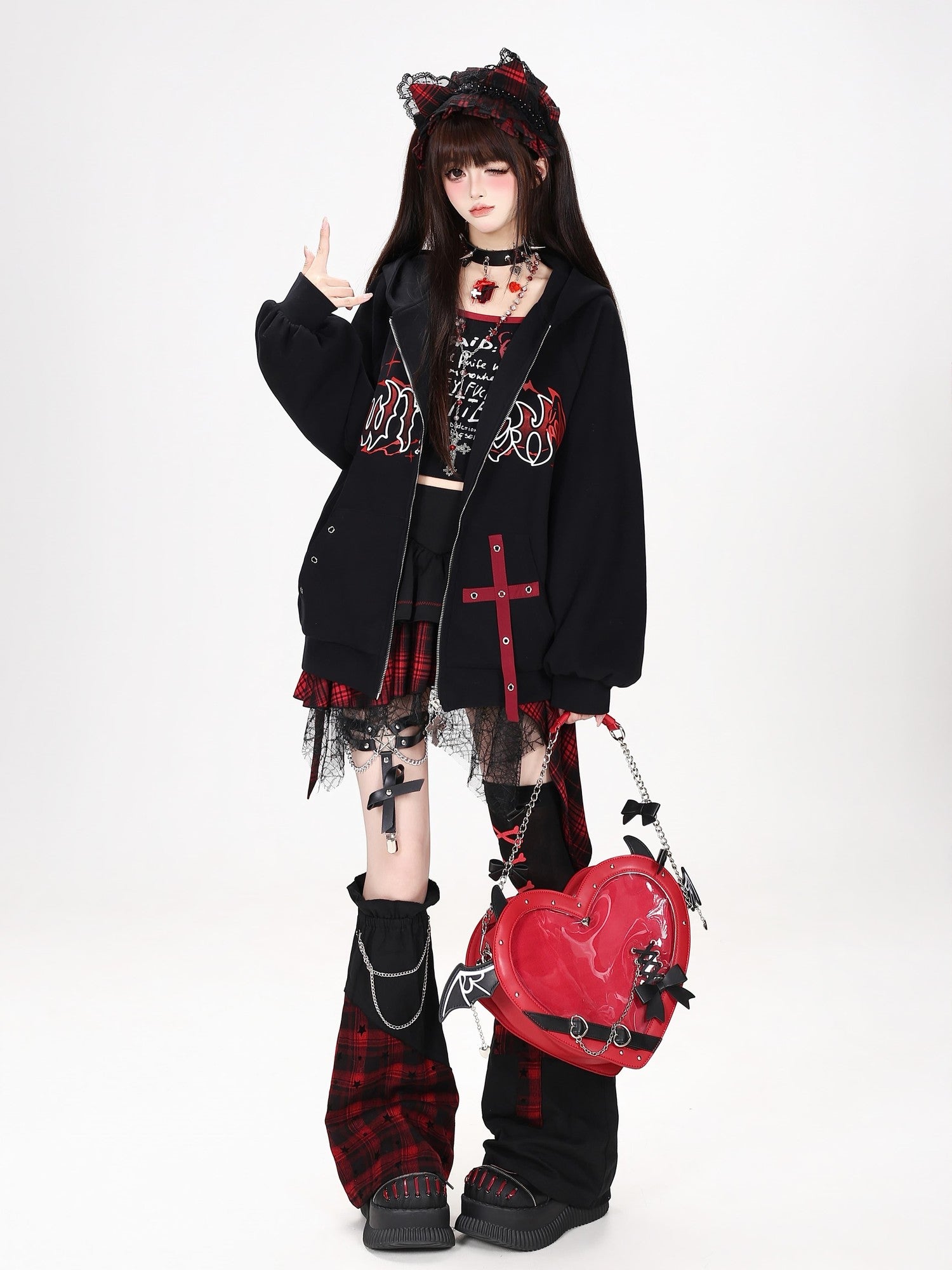 Crazy Girl Dark Demon Horn Gothic Webbing Hooded Loose Women&