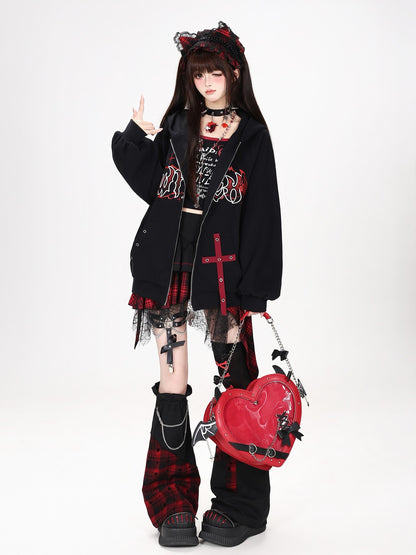 Crazy Girl Dark Demon Horn Gothic Webbing Hooded Loose Women&