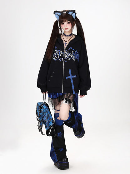 Crazy Girl Dark Demon Horn Gothic Webbing Hooded Loose Women&