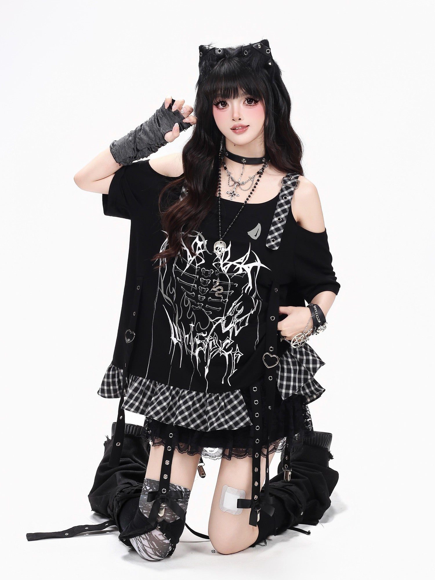 Crazy Girl Dark Plaid Print Patchwork Midi Loose Women&