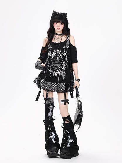 Crazy Girl Dark Plaid Print Patchwork Midi Loose Women&