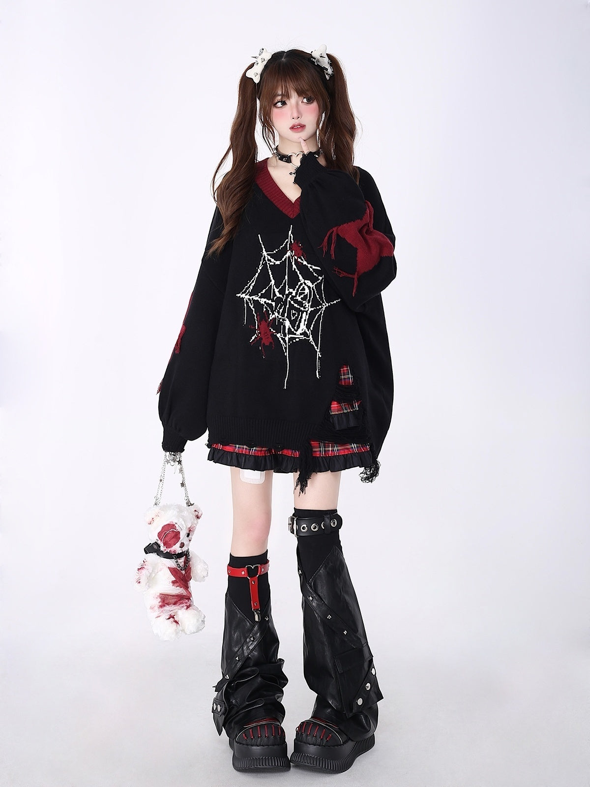 Crazy_Girl_Dark_Star_Knitted_V-neck_Loose_Mid_Length_Women&