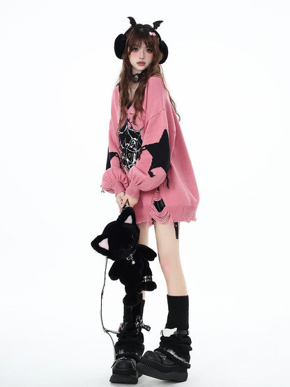 Crazy Girl Dark Star Knitted V-neck Loose Mid Length Women&