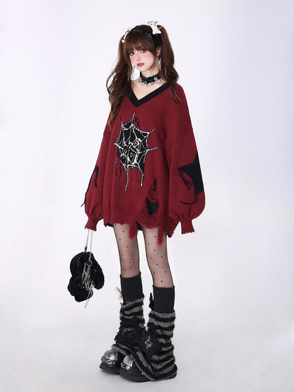 Crazy Girl Dark Star Knitted V-neck Loose Mid Length Women&