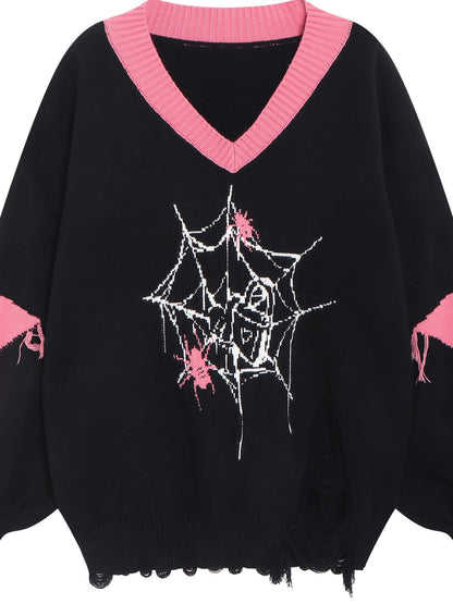 Crazy Girl Dark Star Knitted V-neck Loose Mid Length Women&