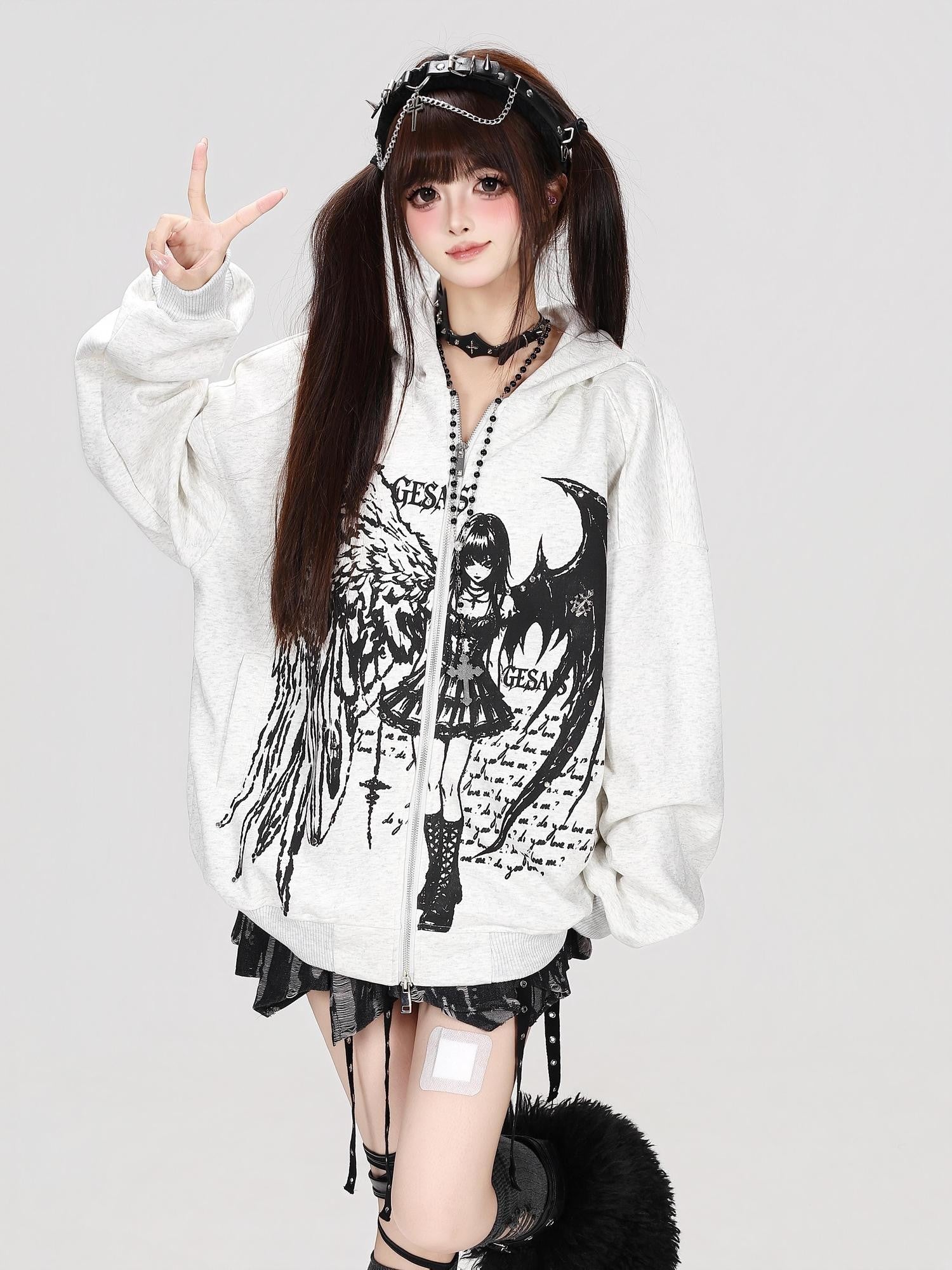 Crazy Girl Devil Angel Stripe Vintage Washed Distressed Street Women&