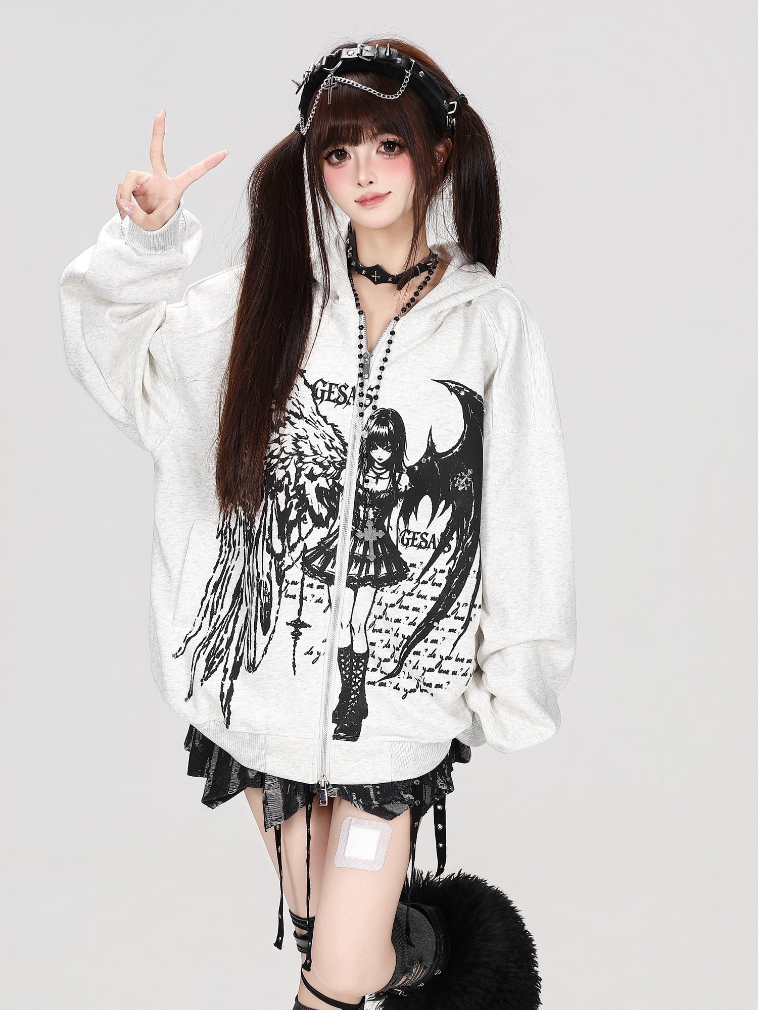 Crazy Girl Devil Angel Stripe Vintage Washed Distressed Street Women&