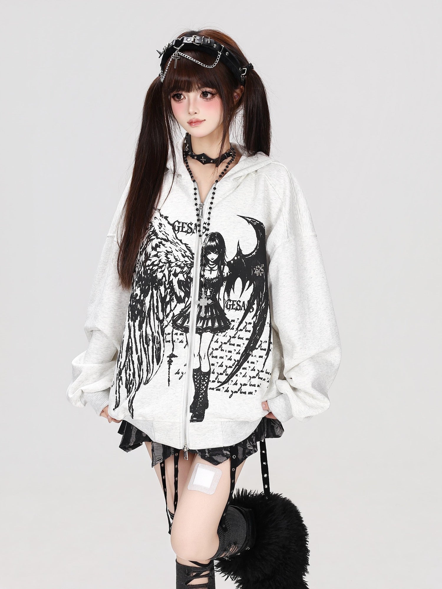 Crazy Girl Devil Angel Stripe Vintage Washed Distressed Street Women&