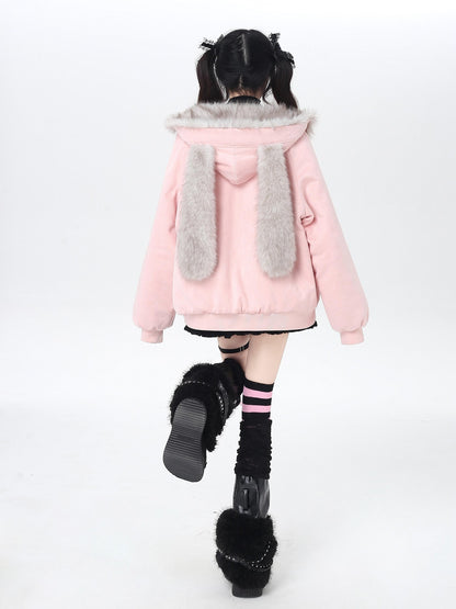 Crazy Girl Devil Rabbit Hooded Plush Suede Women&