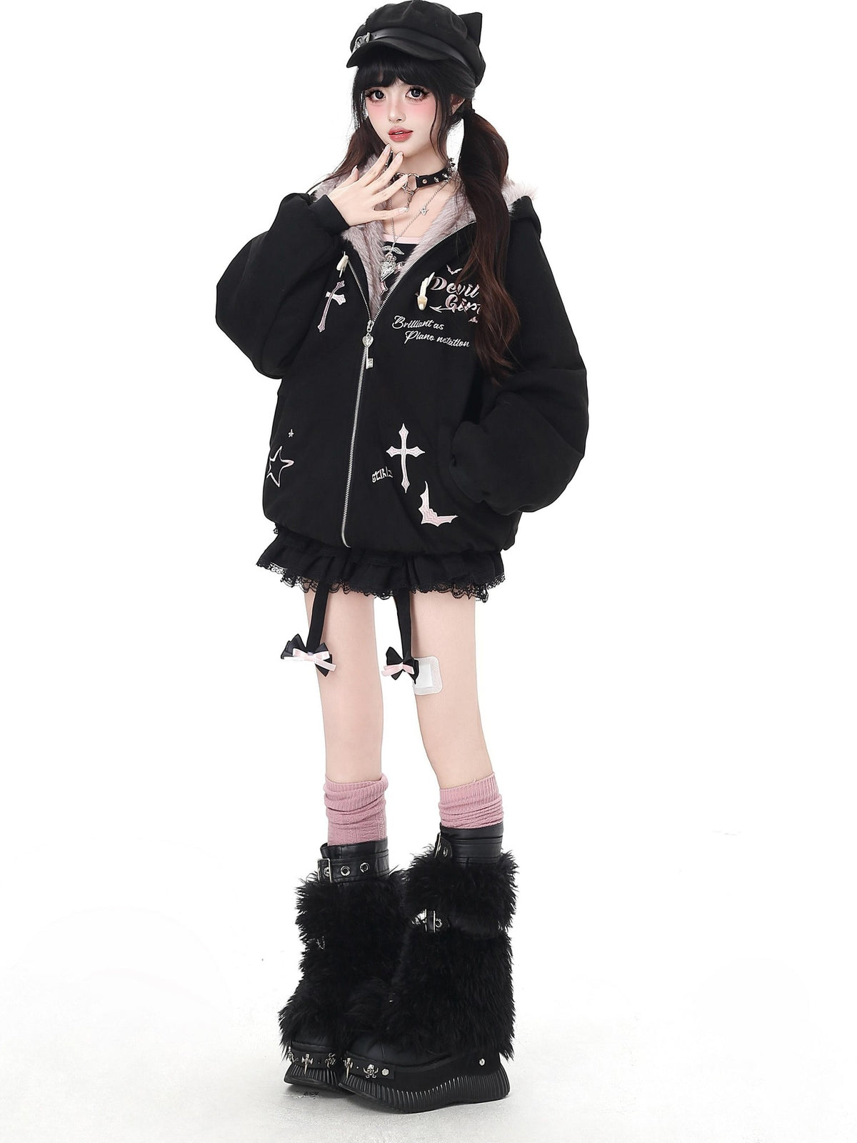 Crazy Girl Devil Rabbit Hooded Plush Suede Women&