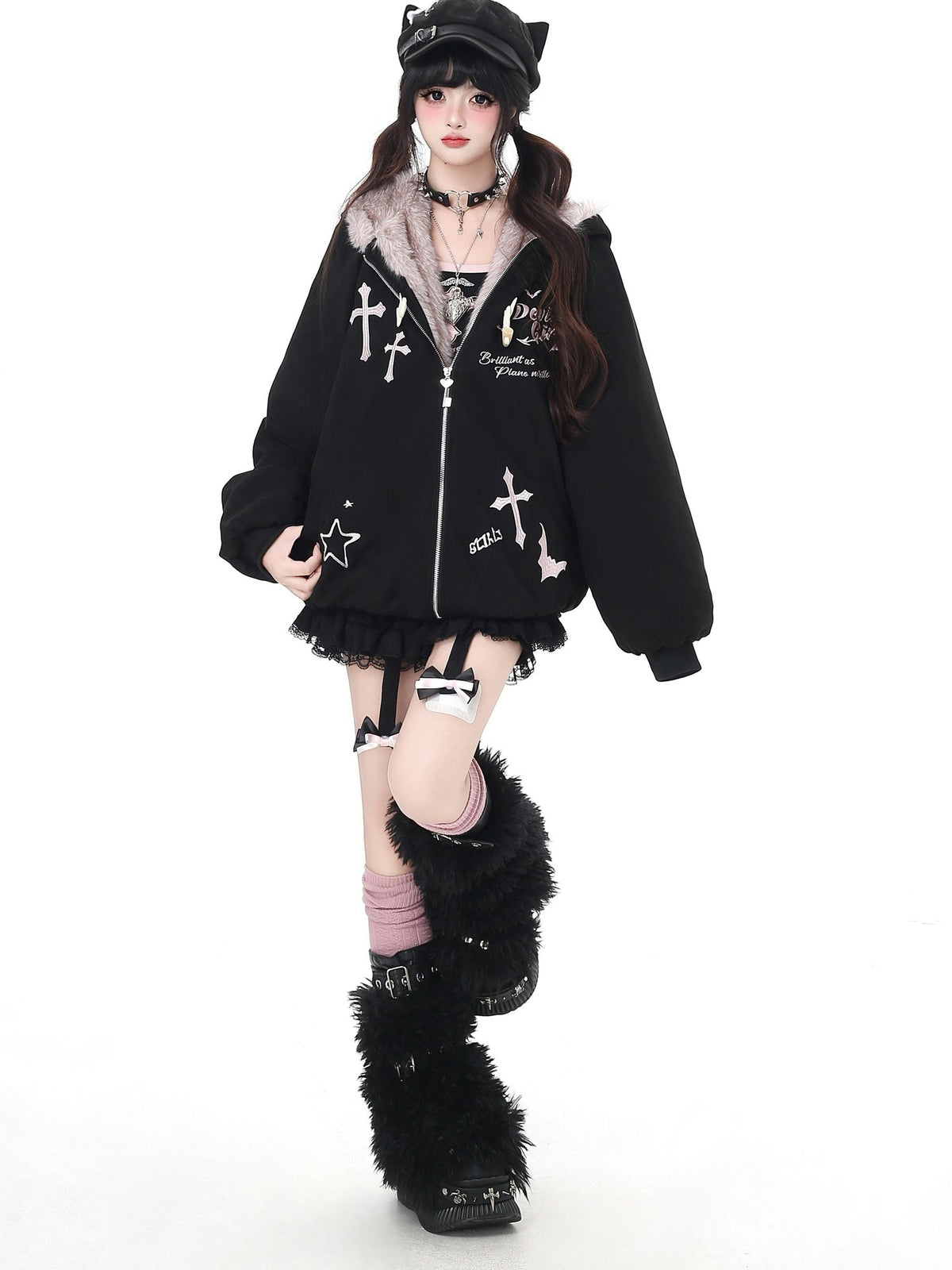 Crazy Girl Devil Rabbit Hooded Plush Suede Women&