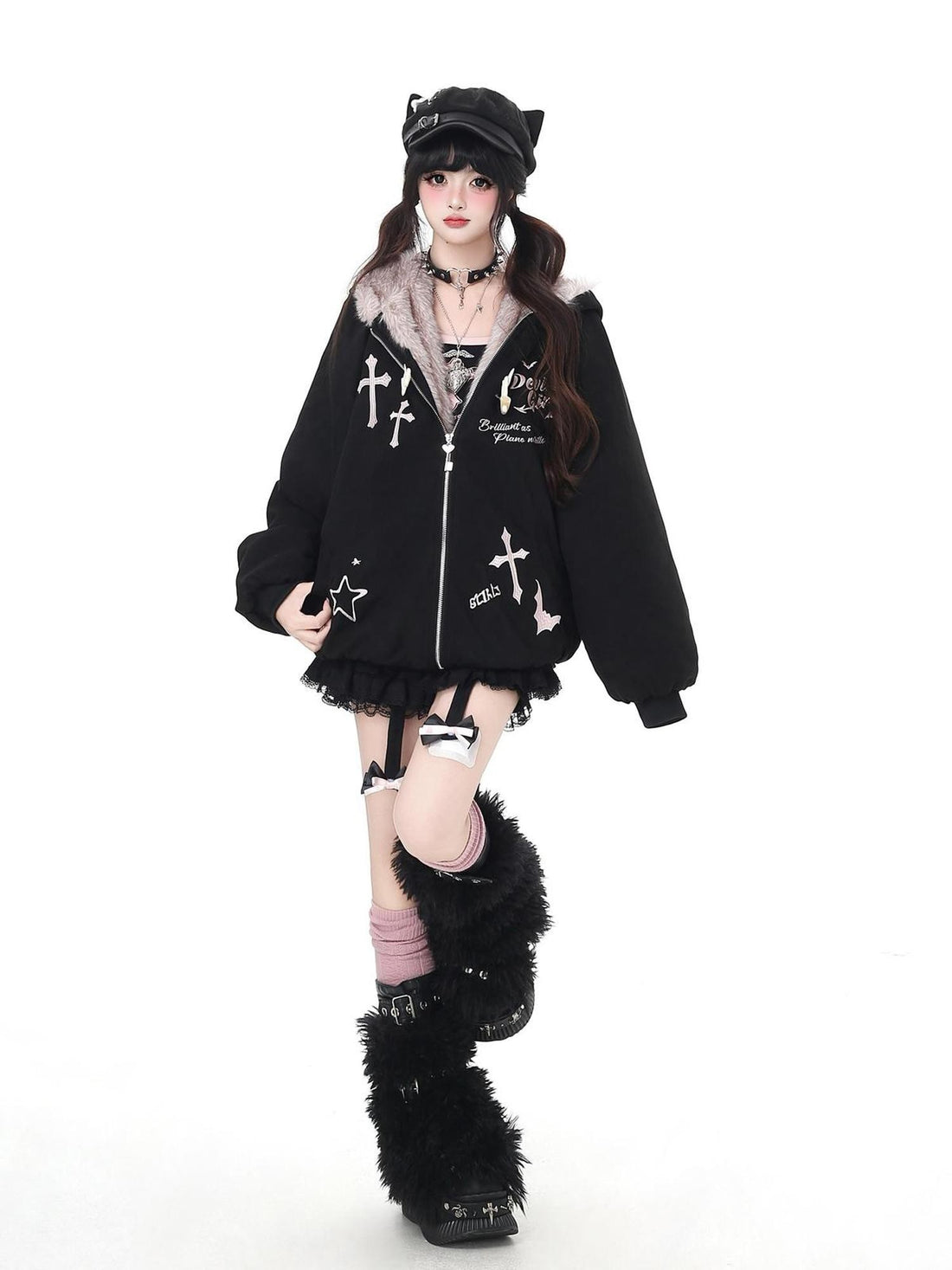Crazy Girl Devil Rabbit Hooded Plush Suede Women&