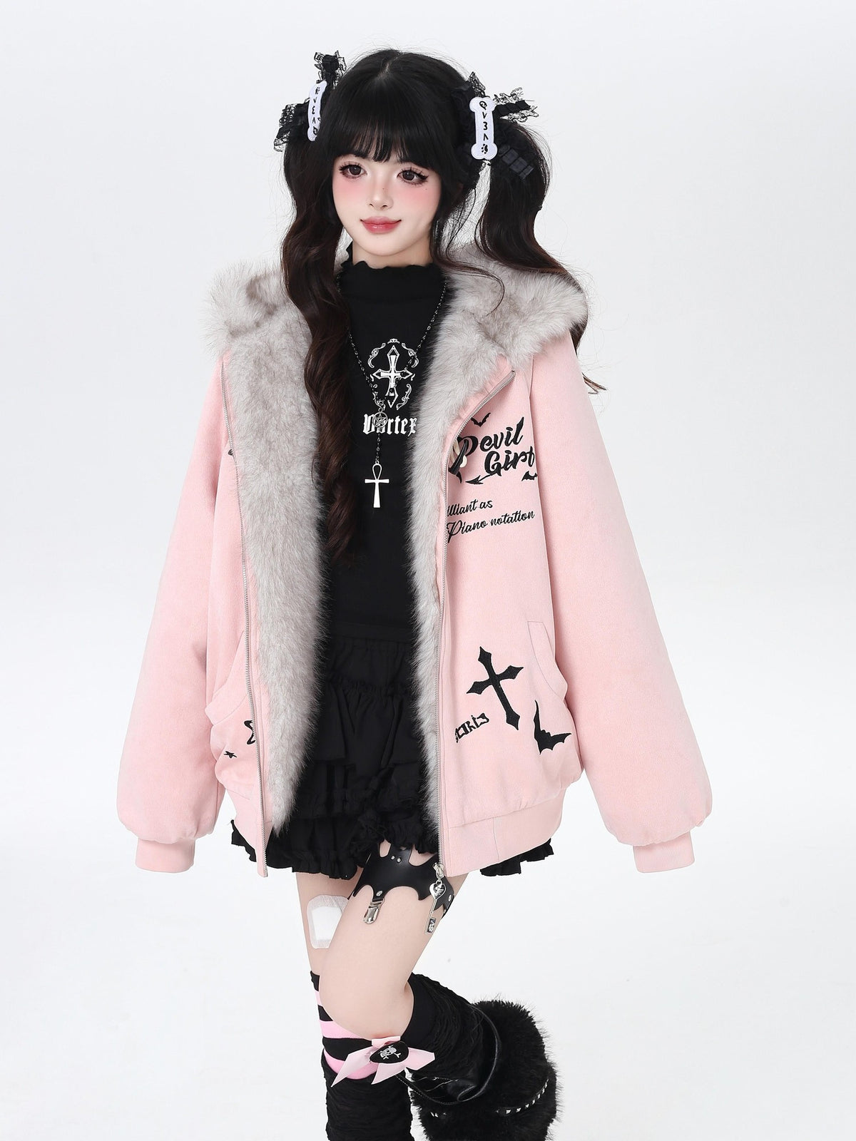 Crazy Girl Devil Rabbit Hooded Plush Suede Women&