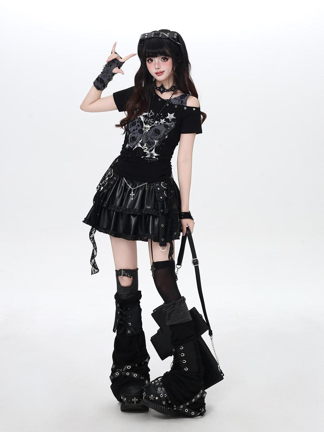 Crazy Girl Distressed Butterfly Patchwork Faux Layered Fitted Women&