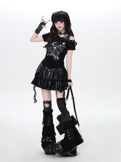 Crazy Girl Distressed Butterfly Patchwork Faux Layered Fitted Women&