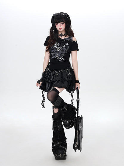 Crazy Girl Distressed Butterfly Patchwork Faux Layered Fitted Women&