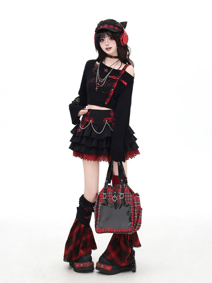 Crazy_Girl_Distressed_Checkered_Strap_Slanted_Neck_Women&