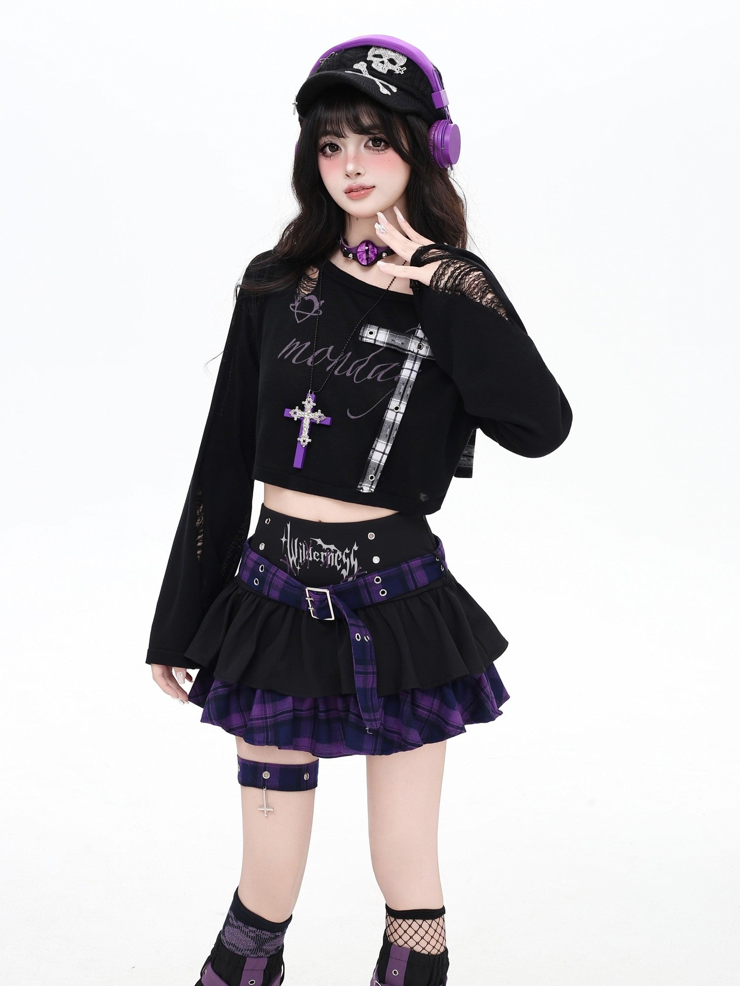 Crazy Girl Distressed Checkered Strap Slanted Neck Women&