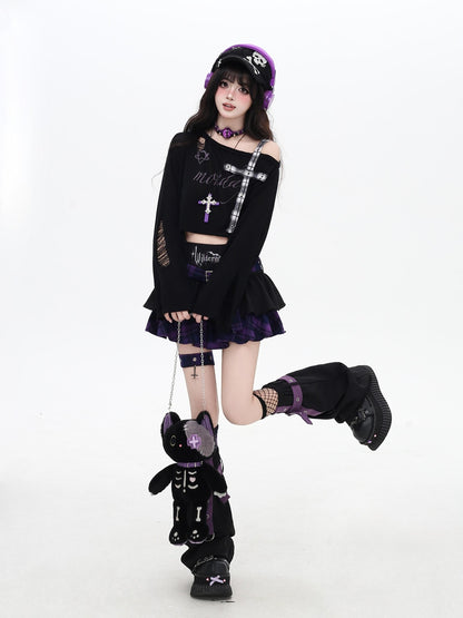 Crazy Girl Distressed Checkered Strap Slanted Neck Women&