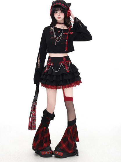 Crazy Girl Distressed Checkered Strap Slanted Neck Women&