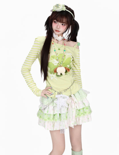 Crazy_Girl_Dopamine_Striped_Clover_Spliced_Asymmetric_Women&