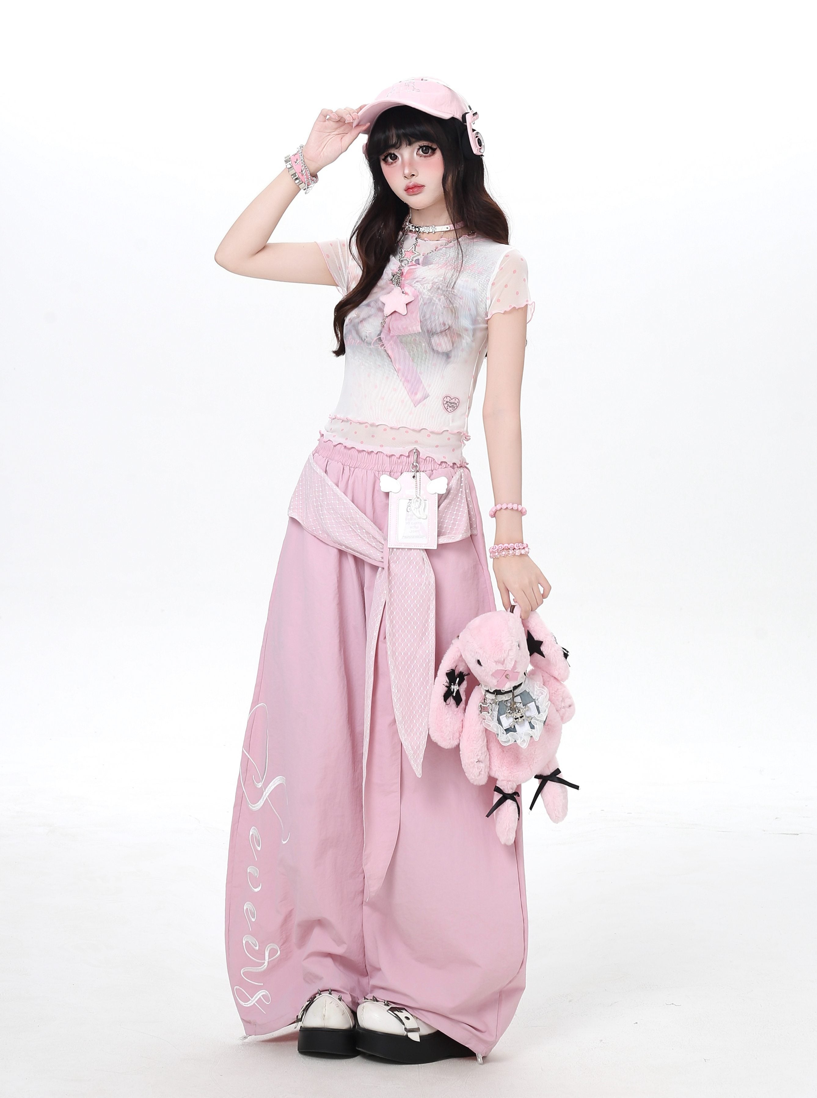Crazy_Girl_Embroidered_Lace_Tie_Faux_Two_Piece_Loose_High_Waist_American_Women&