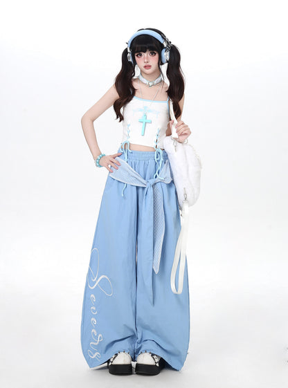 Crazy_Girl_Embroidered_Lace_Tie_Faux_Two_Piece_Loose_High_Waist_American_Women&