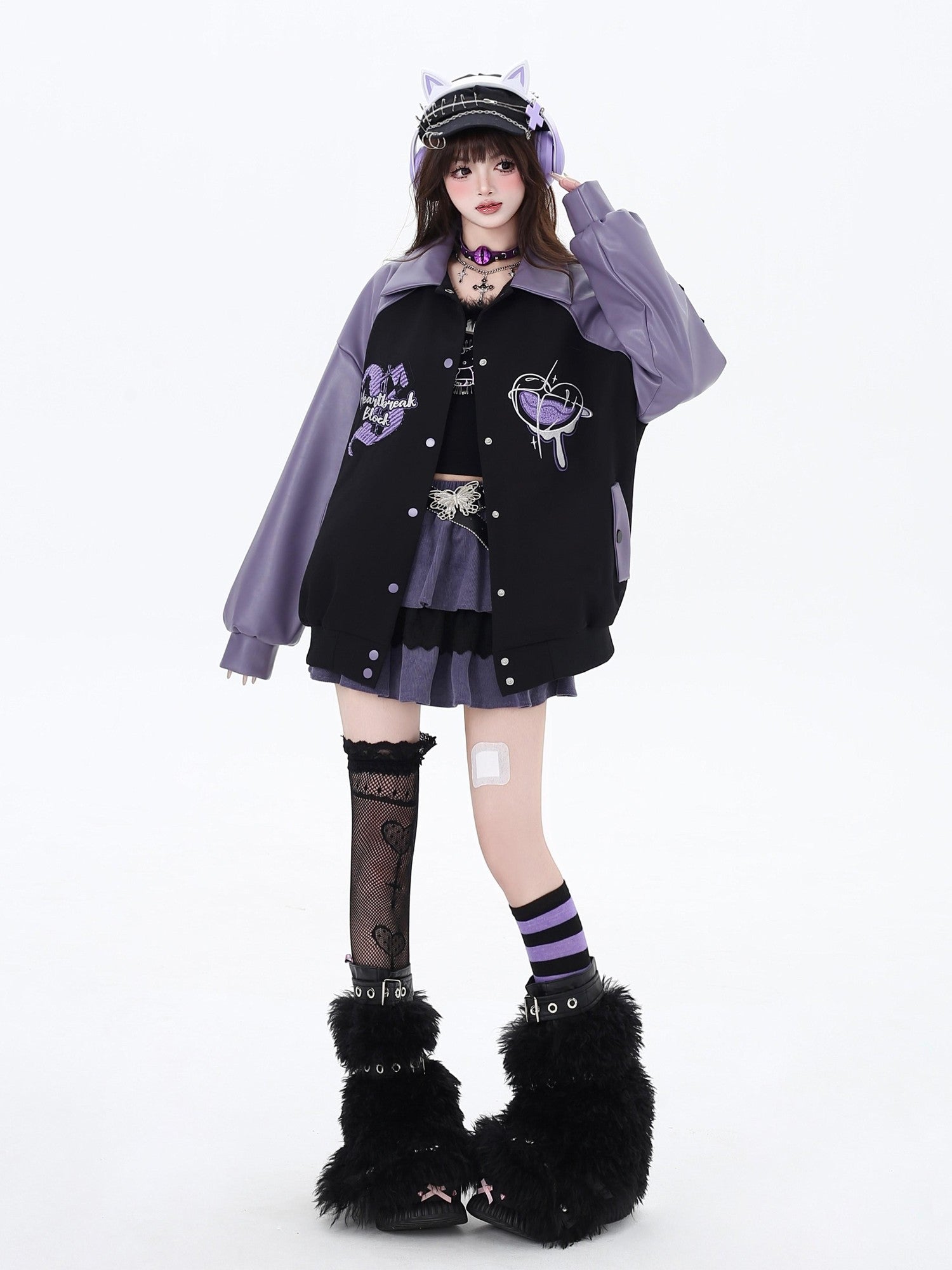 Crazy Girl Embroidered Plaid Patchwork Notched Collar Loose Fit Women&