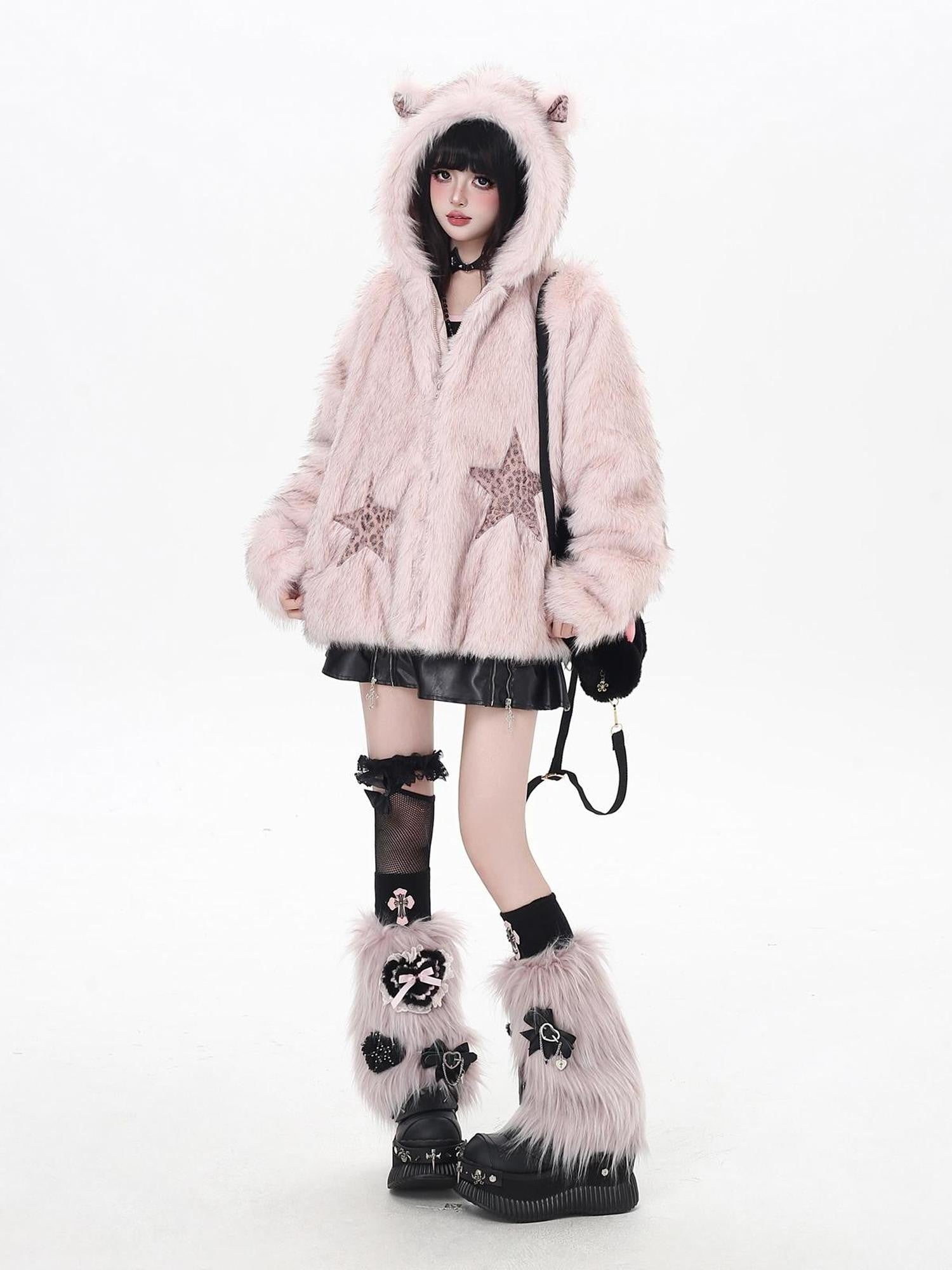 Crazy Girl Fluffy Hooded Zippered Oversized Women&