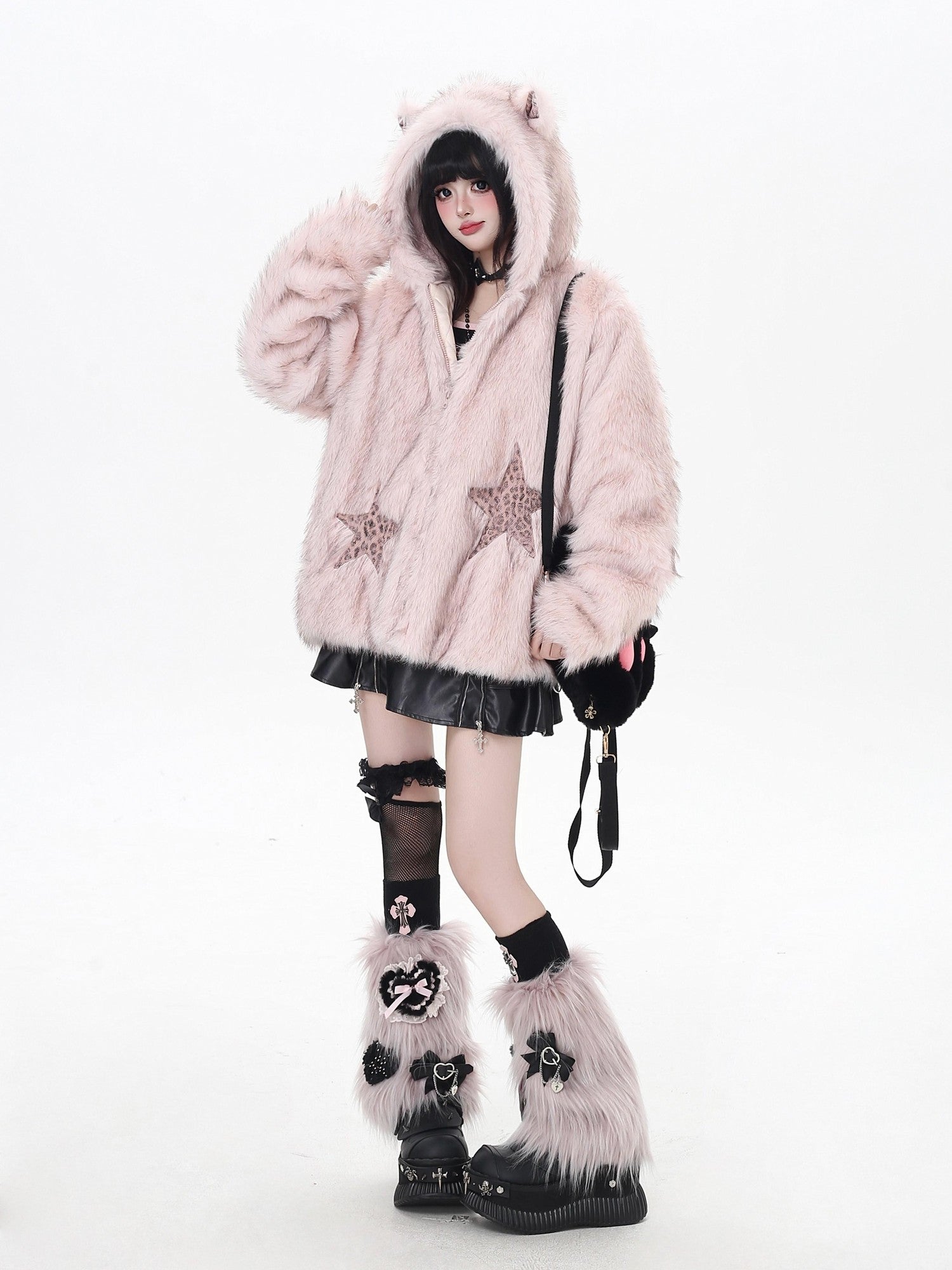 Crazy Girl Fluffy Hooded Zippered Oversized Women&
