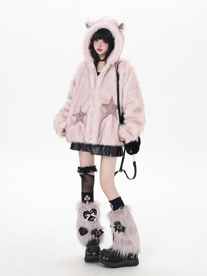 Crazy Girl Fluffy Hooded Zippered Oversized Women&